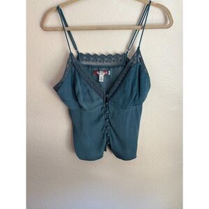 Urban Outfitters Size L Dinner & Drinks Lace Trim Button Down Cami in Blue